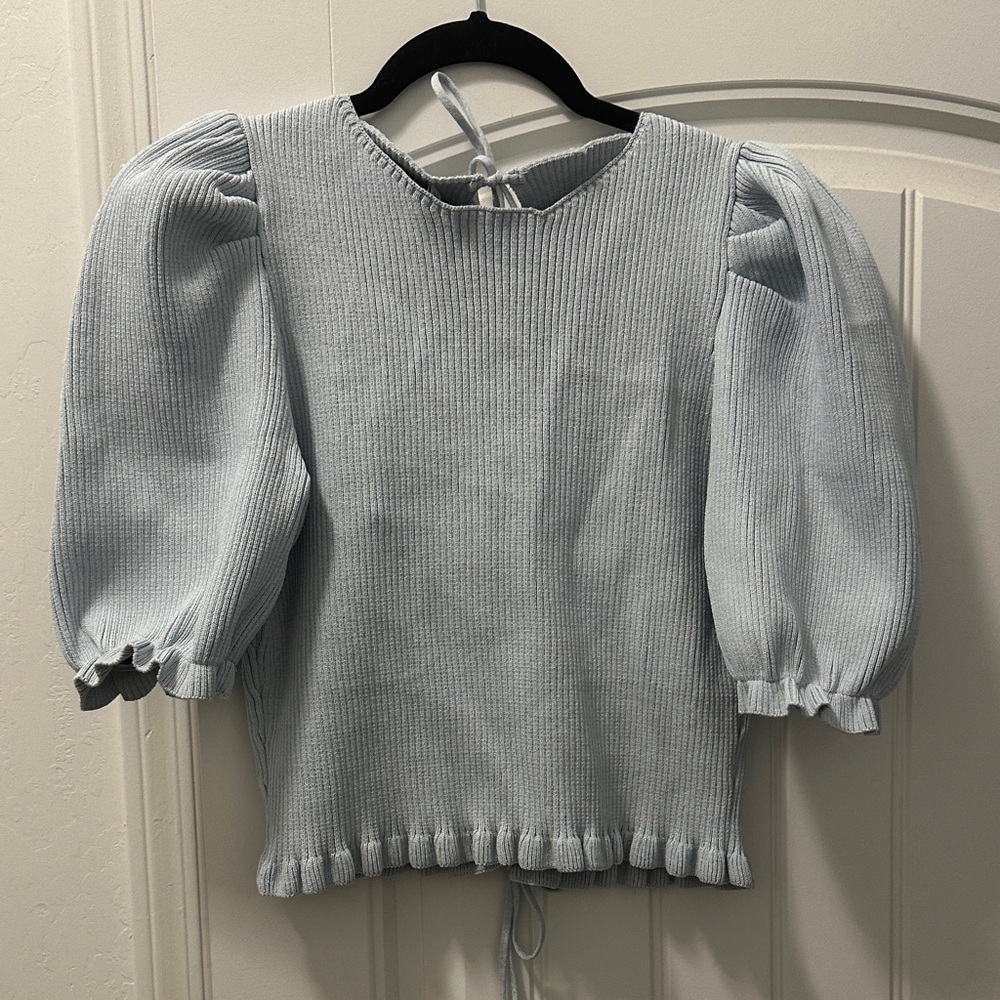 Zara Light Blue Ribbed Blouse